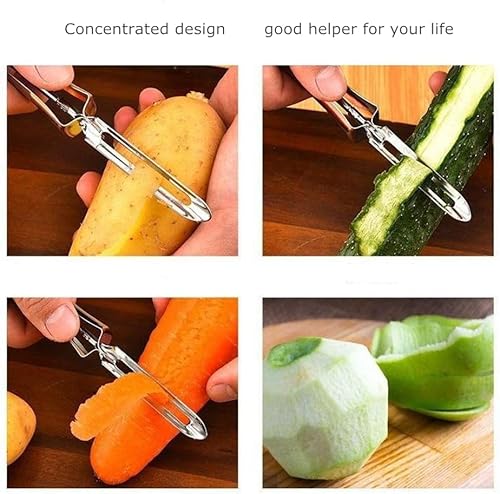 Miniatura 5 de Pelador de verduras de acero inoxidable, para patatas, zanahorias, manzanas, peras y más con mango ergonómico de seguridad y control