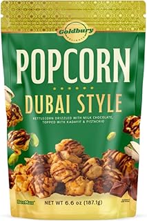 GOLDBURY Delights Popcorn Dubai Style, From Makers of Beemax Chocolate, Milk Drizzled Kettlecorn Layered Pistachio & Kadaif, Gourmet for Snacking, Gifting & More, 6.6 oz Resealable Pouch