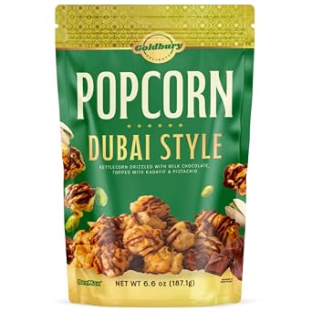 GOLDBURY Delights Popcorn Dubai Style, From Makers of Beemax Chocolate, Milk Drizzled Kettlecorn Layered Pistachio & Kadaif, Gourmet for Snacking, Gifting & More, 6.6 oz Resealable Pouch
