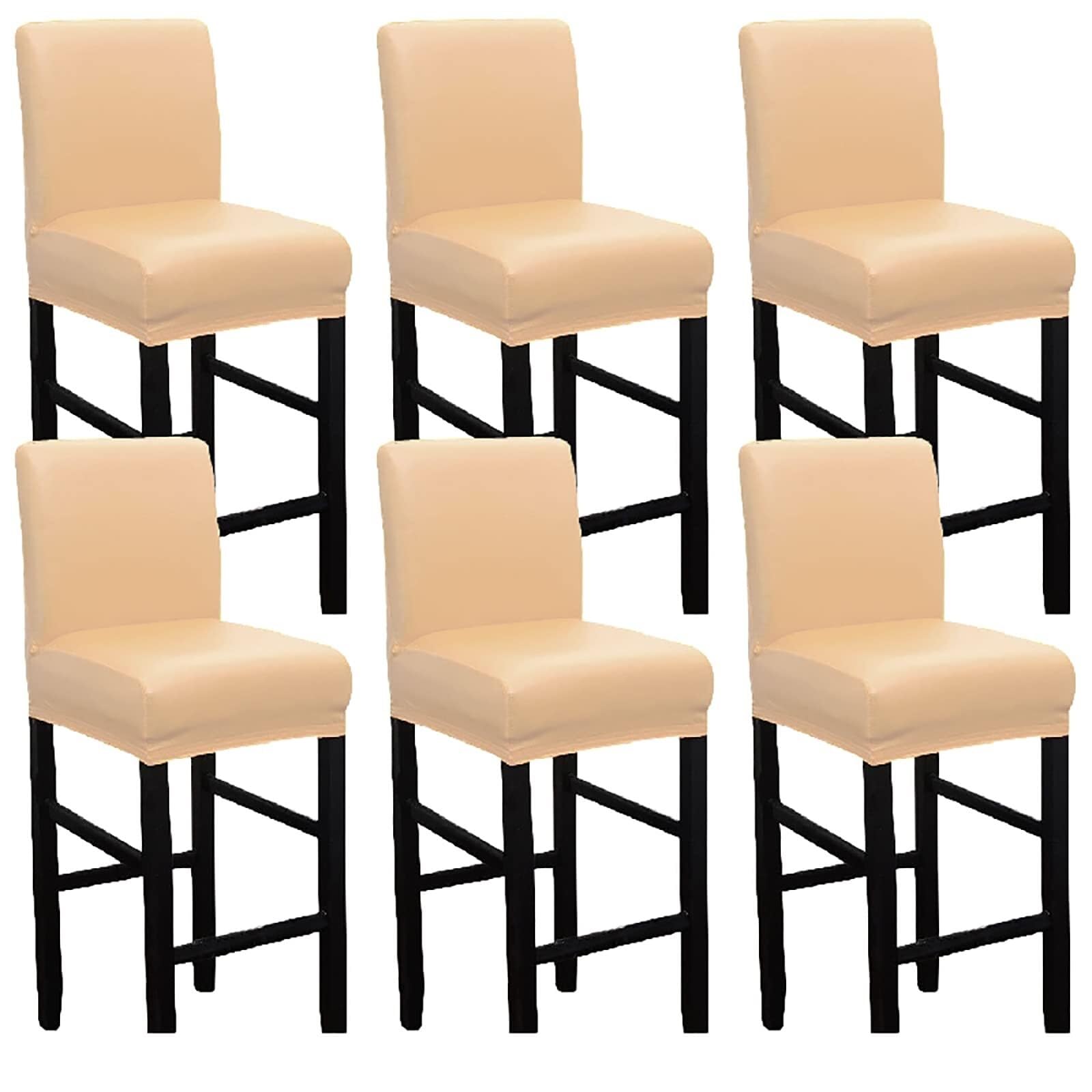 NMVAWIPT Waterproof Fabric Bar Stool Covers, Stretchy Slipcovers For Short Back Stools, For Kitchen, Cafe, Dining Room Decor(Beige,6 pieces)