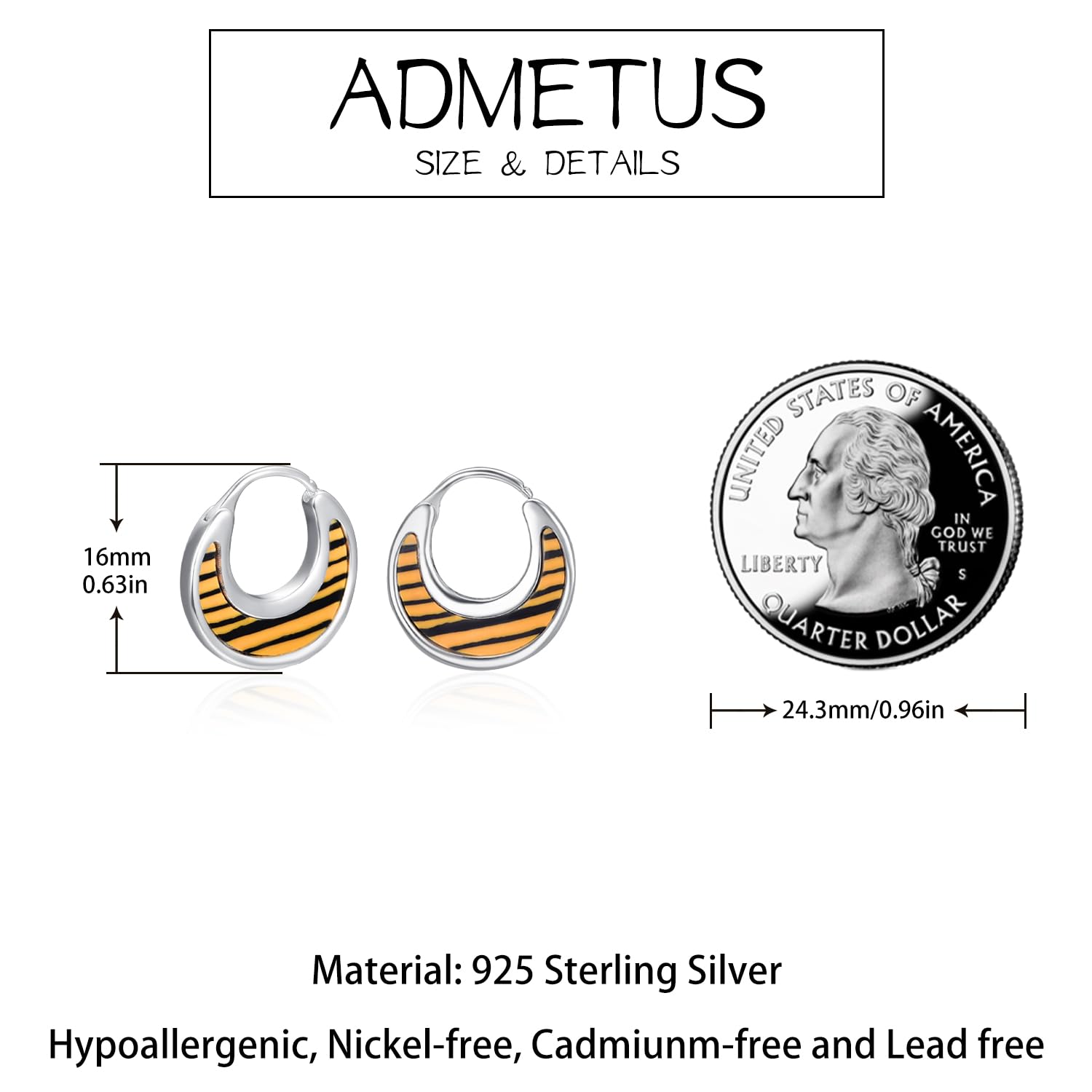 ADMETUS Pendientes de aro con patrón lateral de plata de ley 925 para hombres y mujeres, aretes de aro, joyería hipoalergénica, regalos para orejas sensibles