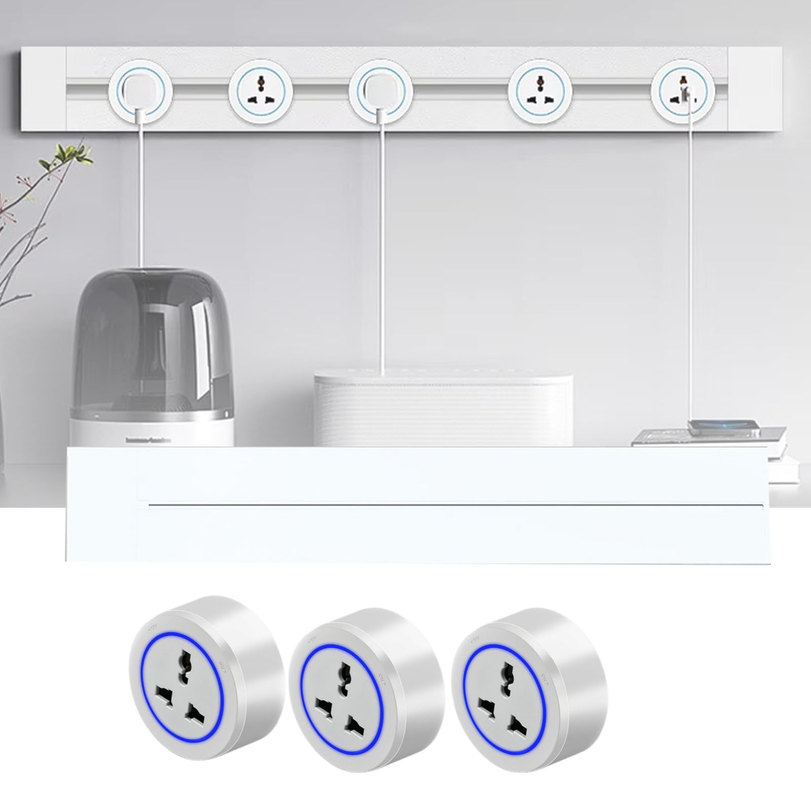 Presa di Corrente - Adattatore Universale Rotondo, 8000 W, Presa di Corrente A Muro per Ufficio E Cucina, Design Rimovibile per Un Facile Accesso All'Alimentazione white40+3
