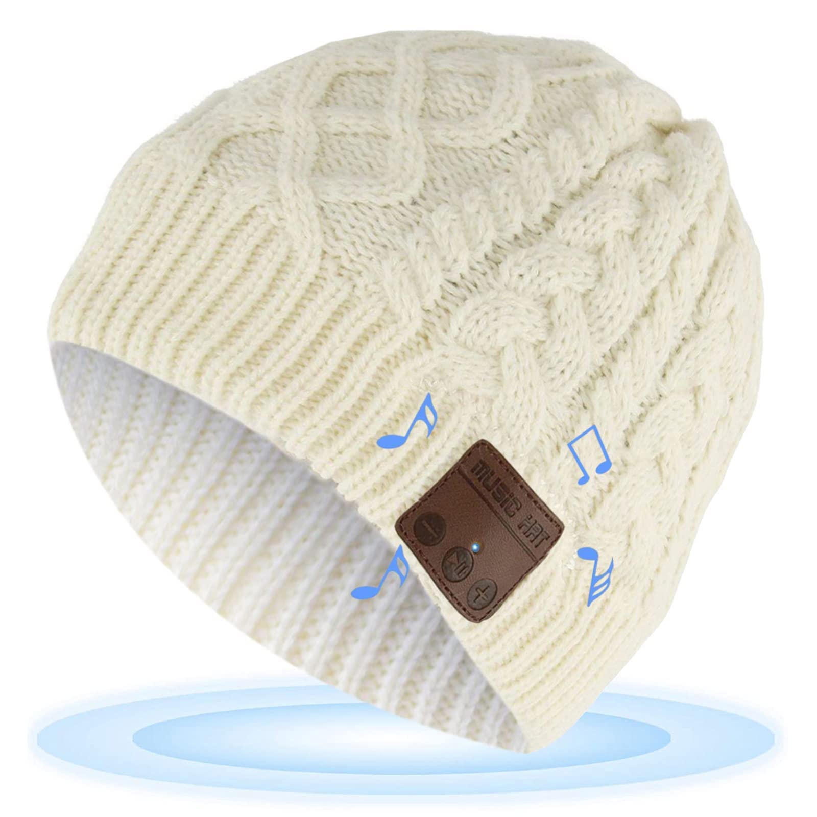 Wireless Beanie Hat Women Men Beanie Headset 5.0 Music Hat Over Ear Wireless Headphone Handsfree Earphone with Removable Speaker Outdoor Sport Washable Winter Knit Cap for Adult Boy Girl Gift (White)