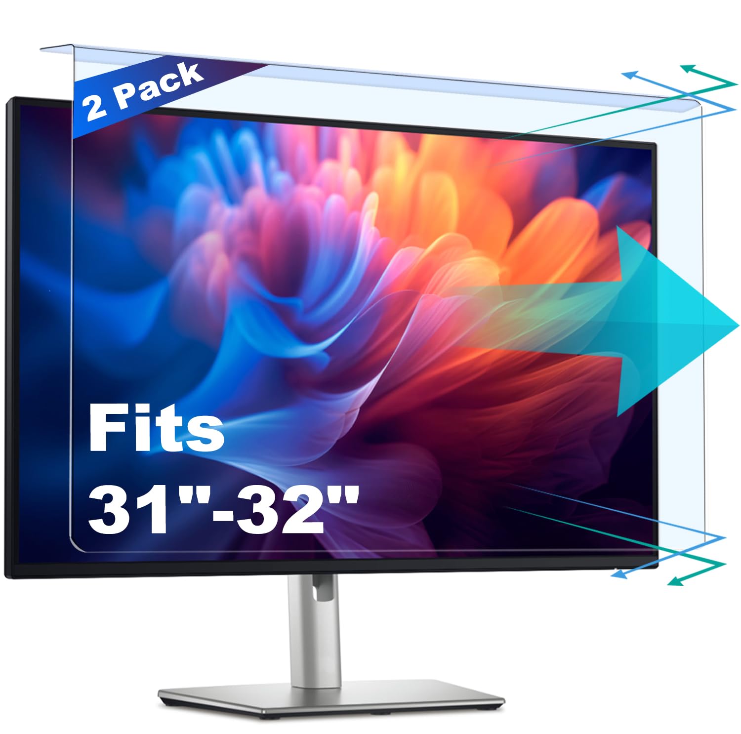 2 Pack Anti-Blue Light & Anti-Scratch Screen Protector Shield for 31-32 Inches Desktop Computer Monitor, Hanging Block Filter Panel for Eye Protection