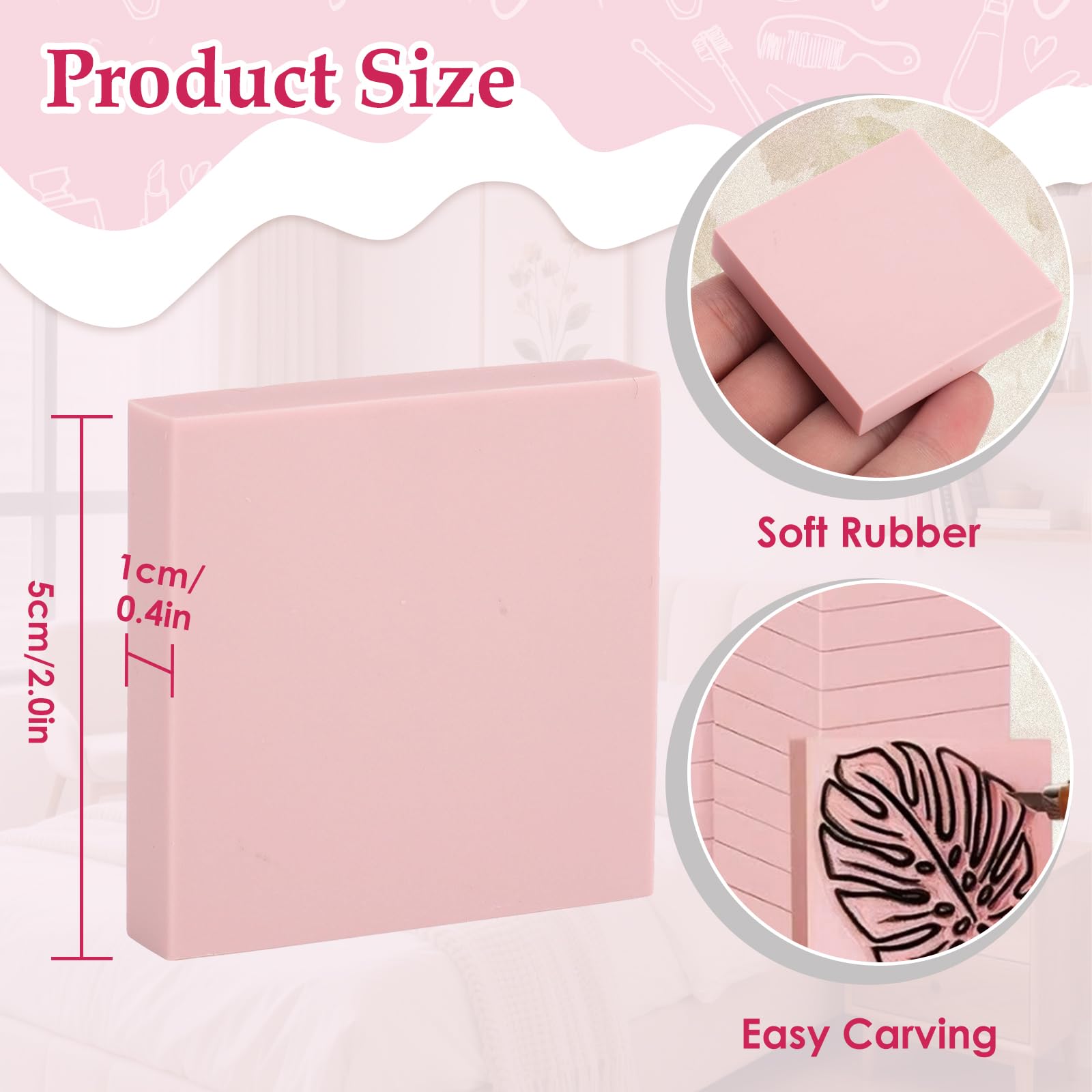 30 Stück Gummi Schnitzblöcke, 5 x 5 x 1cm Gummistempel Blöcke, Quadrat Mehrzweck Rosa Stempelblöcke Schnitzen Gummiplatte Gummiblock für DIY, Basteln, Handwerk Stempel, Gravur, Bastelbedarf Postkarten