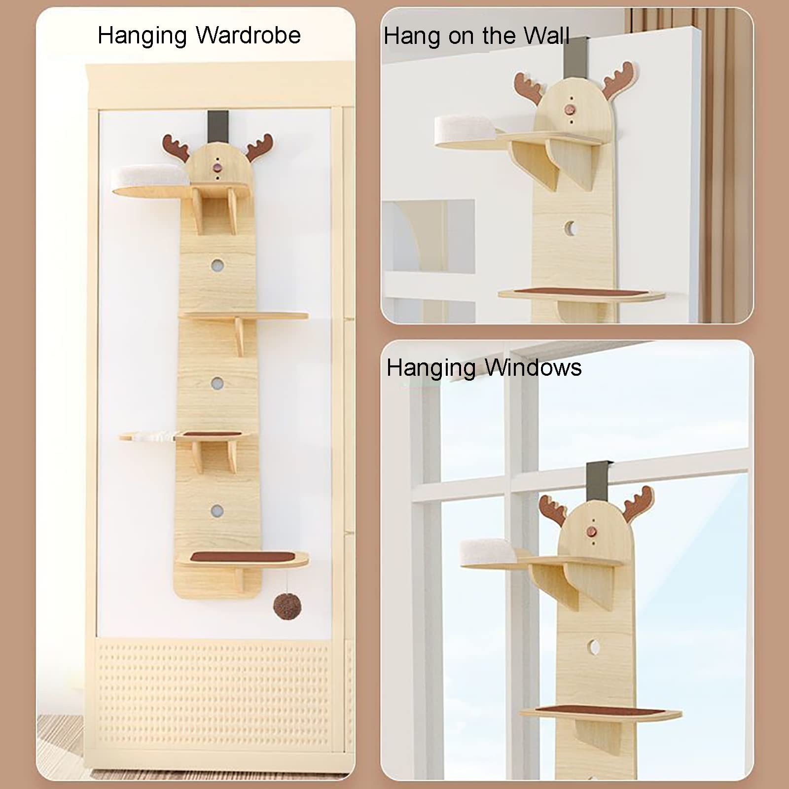 ZDMZR 4-Levels Door Hanging Cat Tower, Cat Shelves, Door Mounted Vertical Cat Tree Tower - 59in