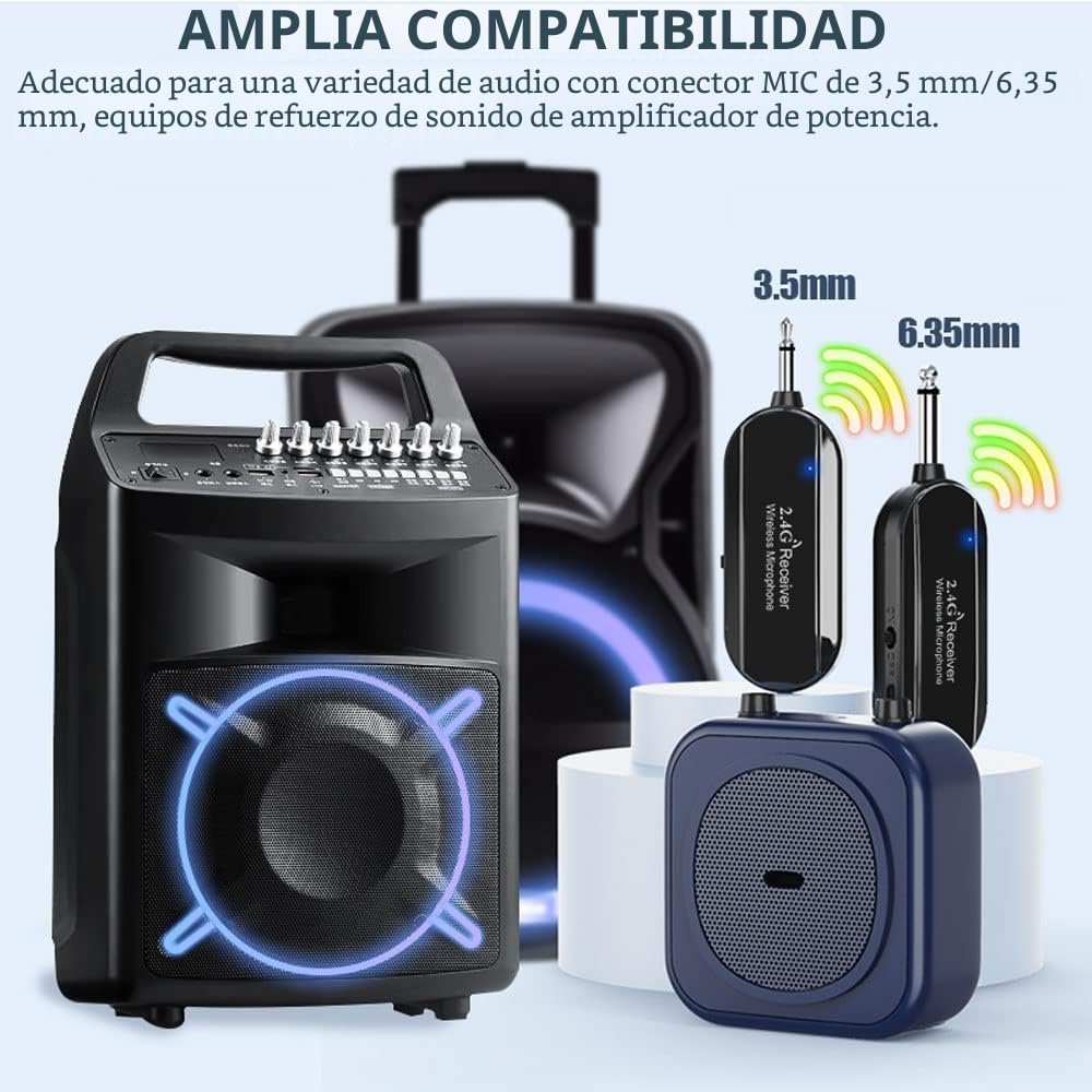 VOVIGGOL Micrófono Inalámbrico Diadema, 2.4G Micrófono de Diadema Inalámbrico 2 en 1, Alcance 50M, Micrófono de Cabeza para Guía Turístico, Amplificador de Voz, Sistema PA, Enseñanza, Fitnes