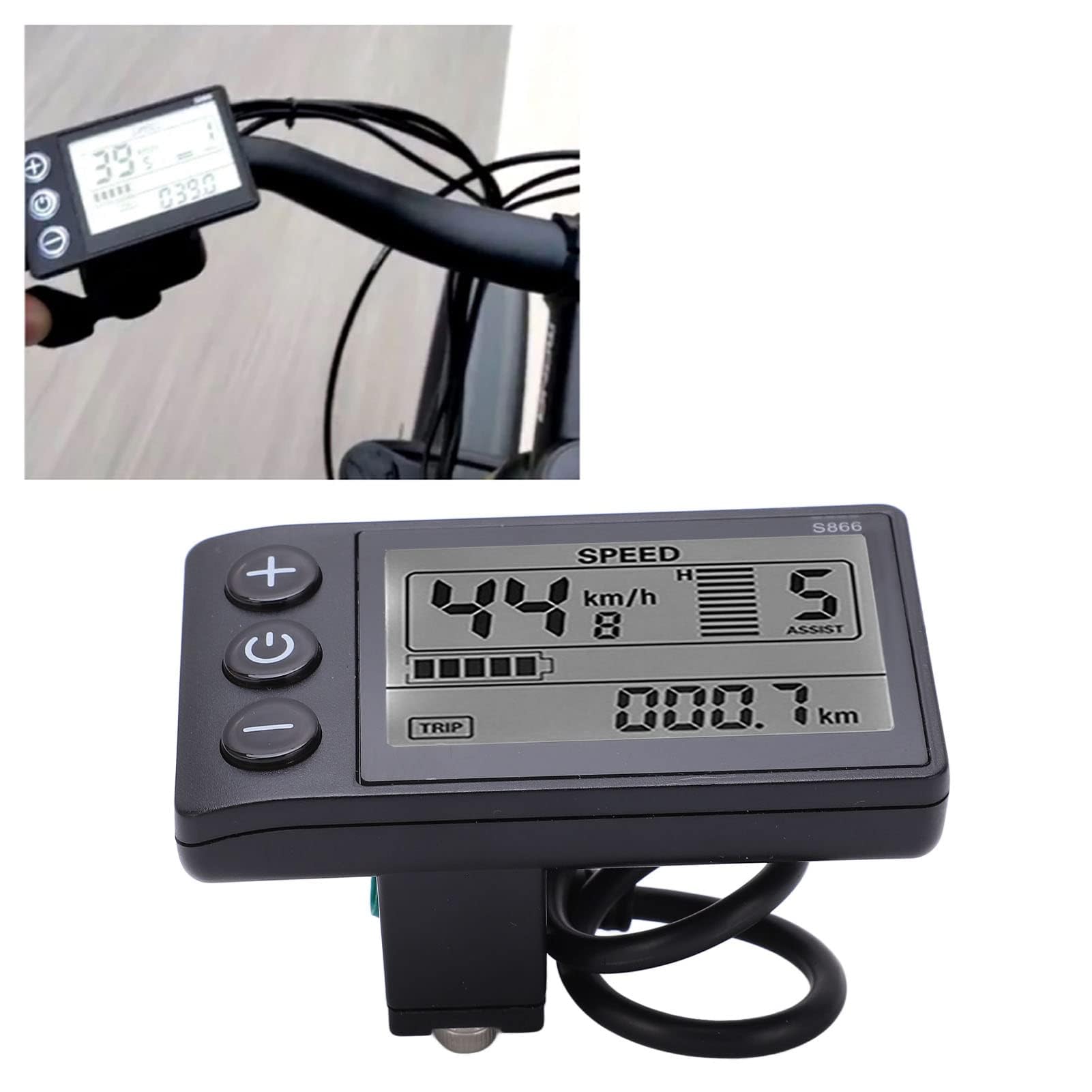 Ejoyous S866 LCD Wyświetlacz, komputer wodoodporny do roweru elektrycznego S866 z miernikiem wyświetlacza 24 V 36 V 48 V z panelem sterowania z kablem połączeniowym z wodoodpornym złączem