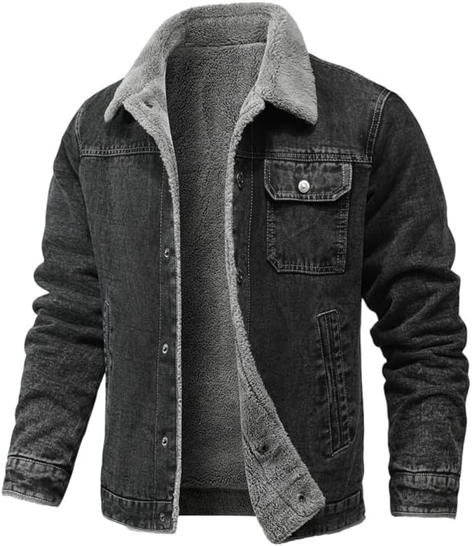 Men's Long Sleeve Warm Casual Thicker Jacket Fleece-Lined Cotton Workwear Casual Jacket