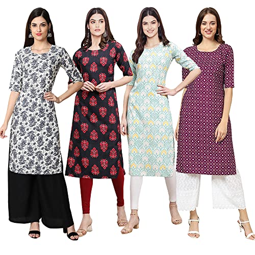 Image of Pinkmint Women's Crepe Digital Print Straight Kurta [Pack of 4] (CCV-334-338-339-335)