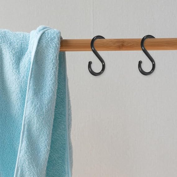 50pcs Black Plastic S-Shaped Hooks with Strong Carrying Capacity and Sturdy Design, Hanging Holders for Kitchen, Bathroom, and Storage Organisation