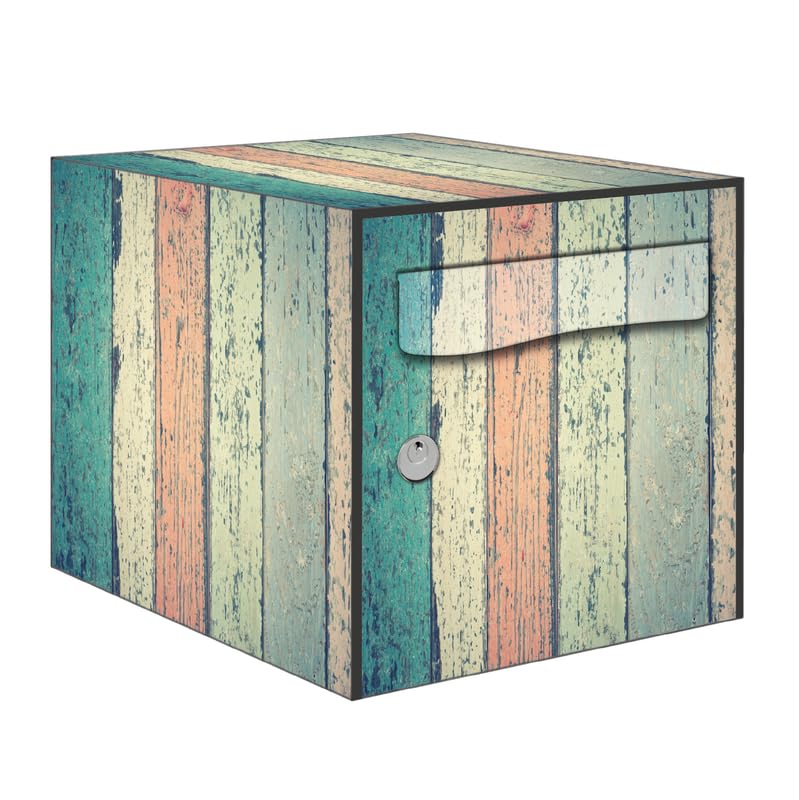 Autocollant boîte aux lettres effet bois coloré pour embellir votre jardin