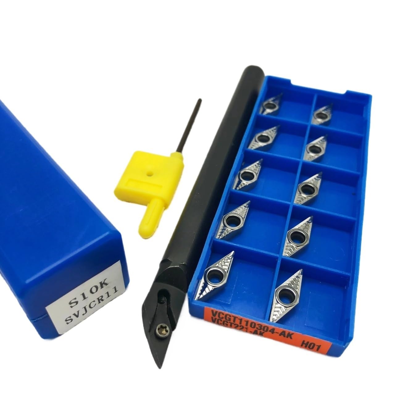 1pcs S10K-SVJCR11 S12M S16Q S20R SVJCR11 Carbide Indexable Boring Bar Internal Turning Tool Holder with 10pcs VCMT110304 Inserts(S10K SVJCR11-VCGT110304 AK H01)