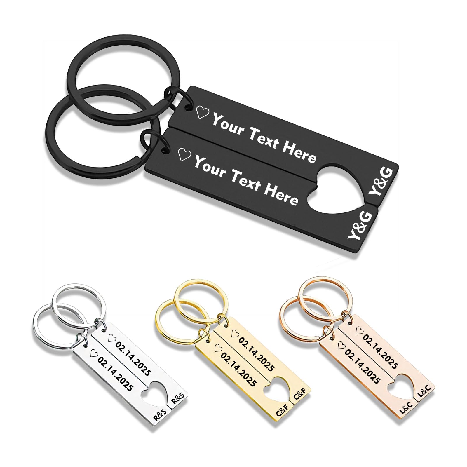 WBW Personalised Keychain - Engraved Rectangle Keychain Custom Keyring Personalised Gift Name Keychain Drive Safe Keyring for Boyfriend (Engraved keychain-Heart)