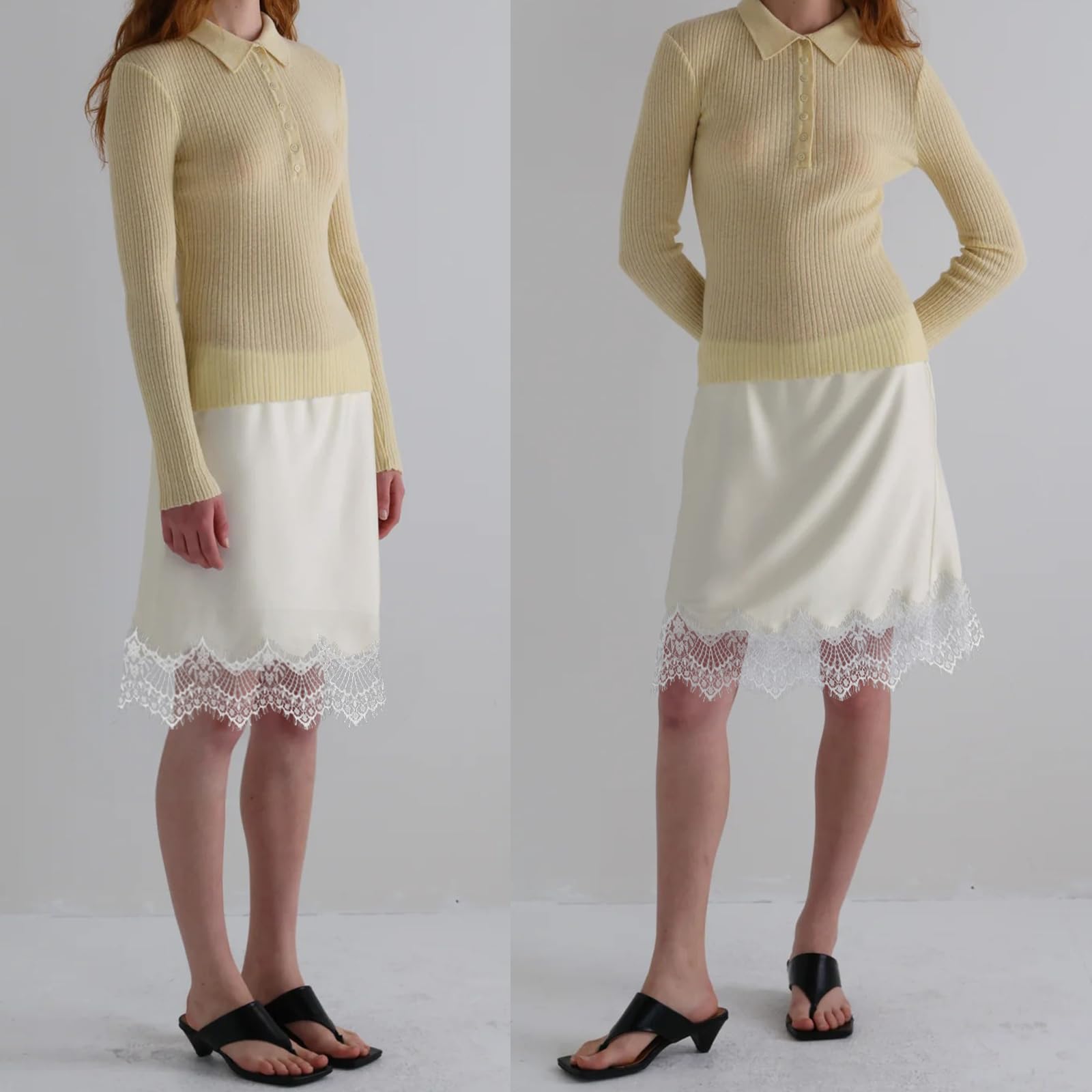 Sexy Outfit Damen-Halbslip aus Satin mit Spitzenbesatz, elastischer Taille, kurzer Unterrock, Petticoat für Unterkleider, weicher Slip-Rock in den britischen Größen 6–24