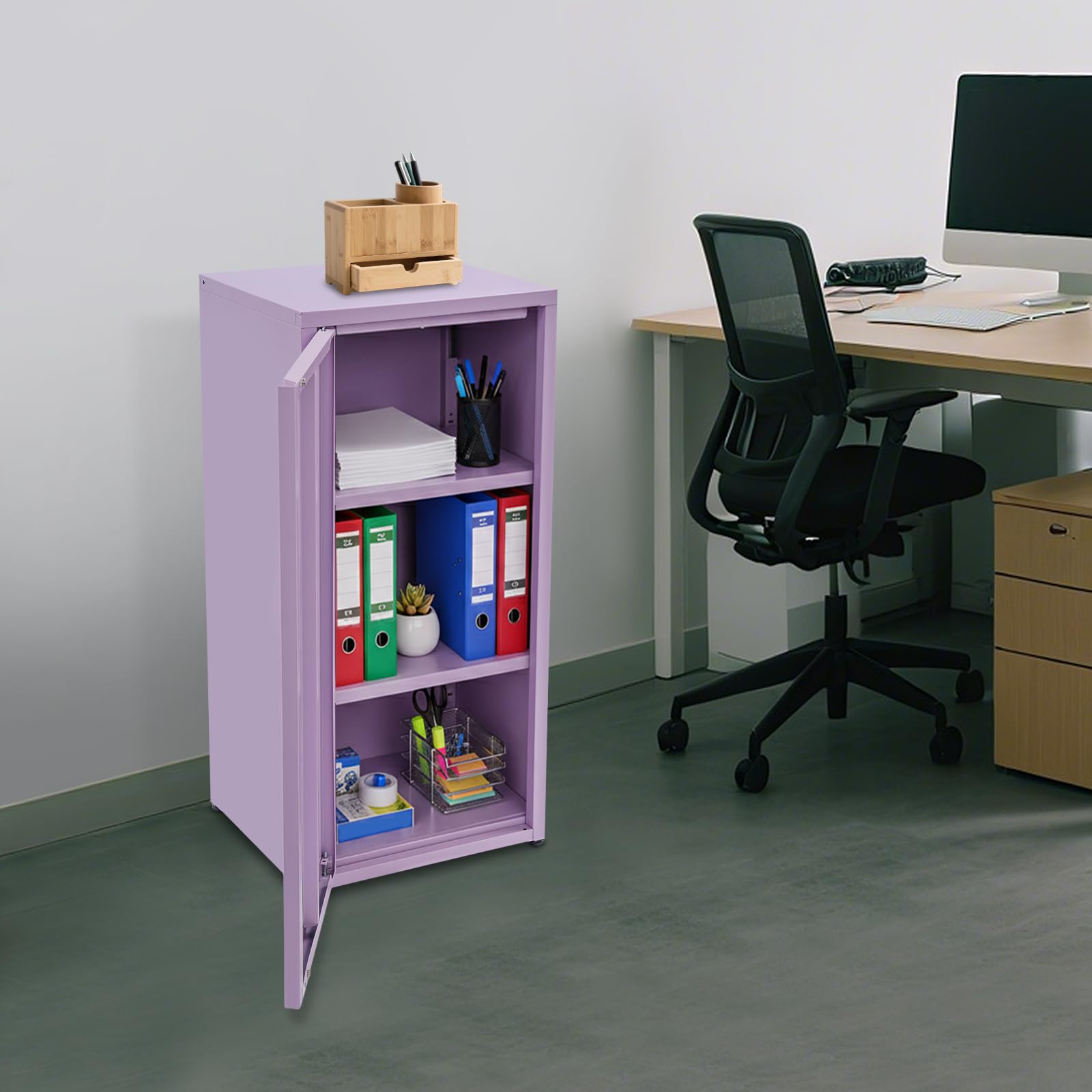 Armadietto in metallo con porta singola, con 2 ripiani regolabili in altezza, robusto metallo per ufficio, scuola, soggiorno, 40 x 35 x 88 cm (viola)