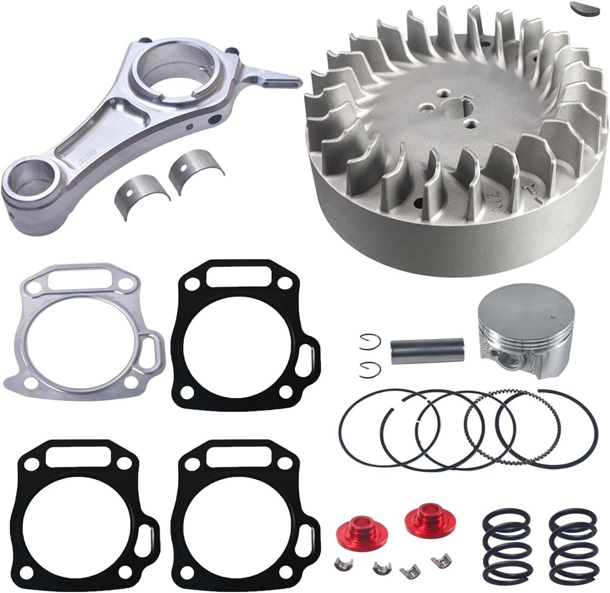 Aluminum Flywheel Billet Rod（3.308） Kit With 70mm Flat Top Piston Valve Spring keepers locks for Predator 212cc 196cc Hemi Engines