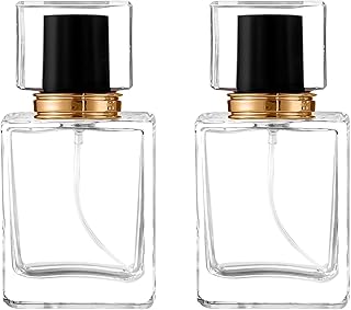 Glass Refillable Perfume Bottle 50ml Perfume Bottle 2PCS Portable Square Empty Glass Perfume Atomizer Bottle Clear Spray Glass Bottle Atomizer Container with Spray Applicator (Black)