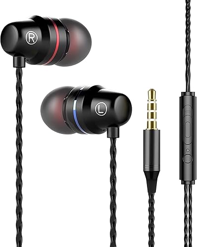 Auriculares con cable con micrófono, auriculares intrauditivos de 0.138 pulgadas para iPhone, tableta, PC, portátil, aislamiento de ruido, sonido
