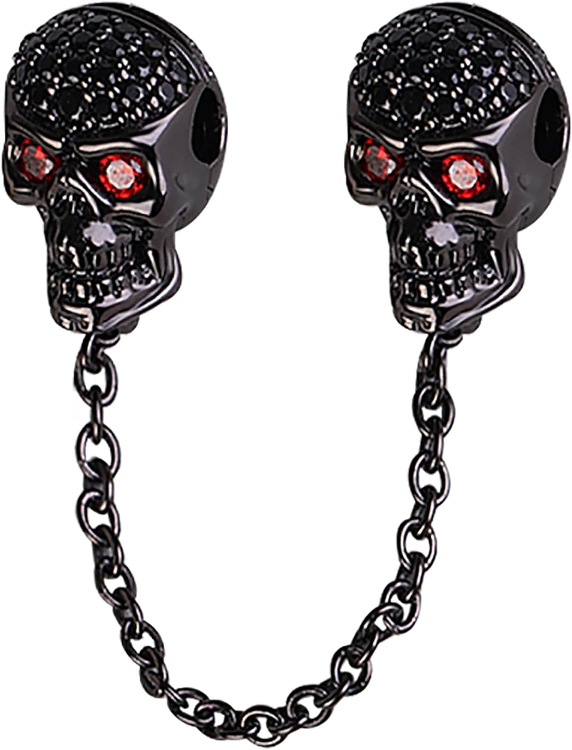 GNOCE Skull Safety Chain Charm with Cubic Zirconia Eyes, Sterling Silver, Fit All Bracelets & Necklaces