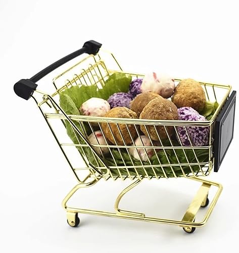 Miniatura 7 de Mini carro de compras del oro, carro de compras simulado del supermercado del metal, conveniente para el almacenamiento de los cosméticos y de los