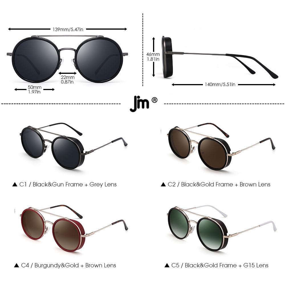 Occhiali da sole rotondi da uomo e donna, stile steampunk, vintage, montatura in metallo, doppio ponte, per shopping, viaggi, spiaggia, feste, ciclismo
