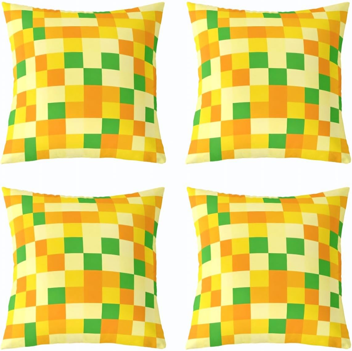 Pixel Games Pillow Covers Set of 4,Yellow Pixelated Block Double Sides Print Pillowcase Soft,Colorful Building Blocks 18"x18" Cushion Case for Office Living Room,Pixelated Games Throw Pillow Cover