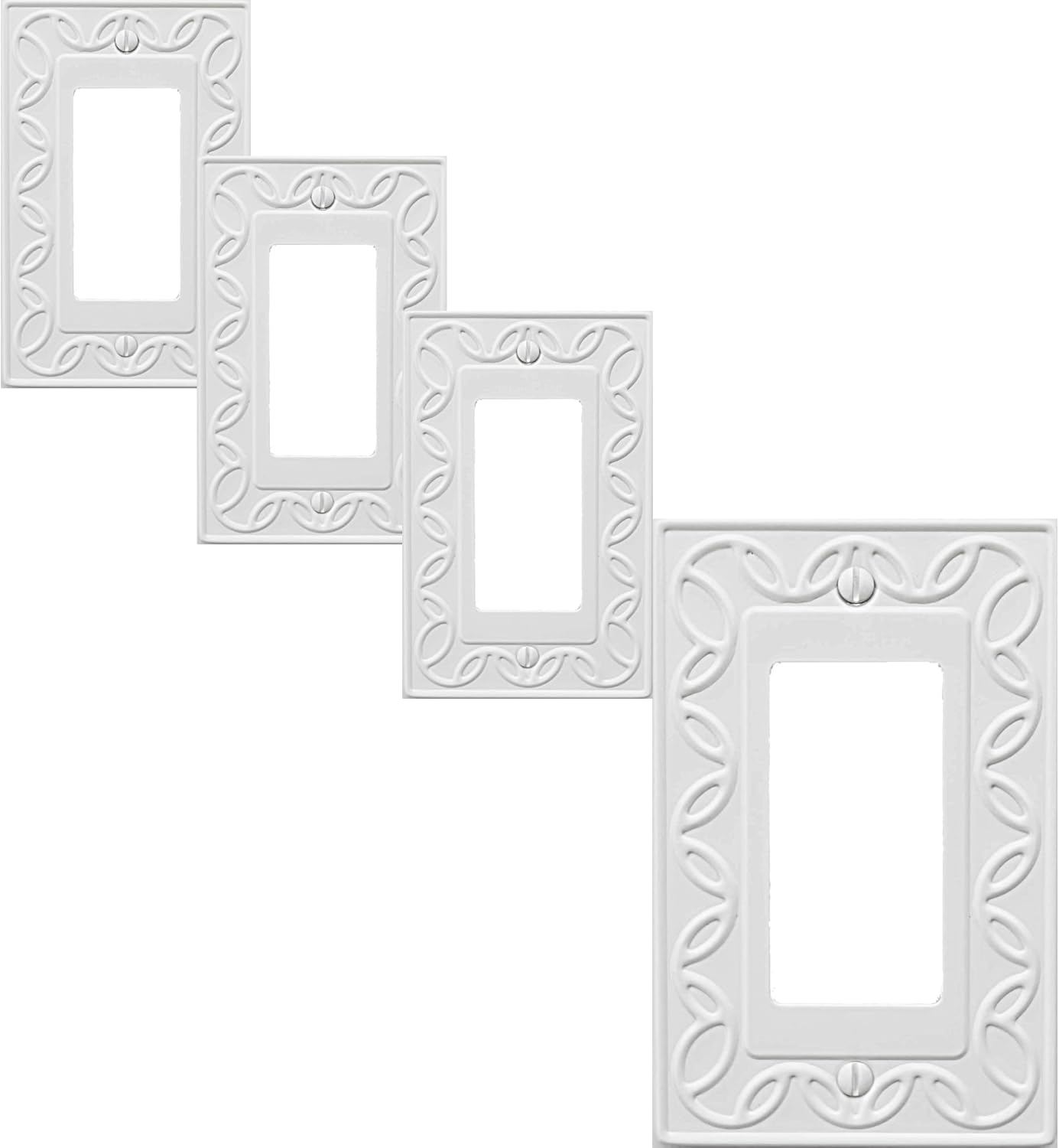 OKAWYC Single Decorator Light Switch Cover NovaBloom Metal Wall Plate, 4-Pack White 1 Gang Single Rocker, for Receptacle Dimmer Switch Cover GFCI Outlet Decorative Wallplate, Durable
