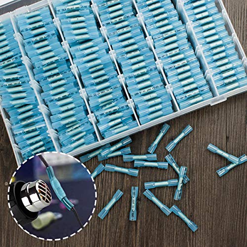 600Pcs Heat Shrink Butt Connectors 16-14 Awg - Sopoby Waterproof Wire Connectors Electrical Connectors - Insulated Crimp Terminals Marine Automotive Butt Terminals (Blue) #TOP4