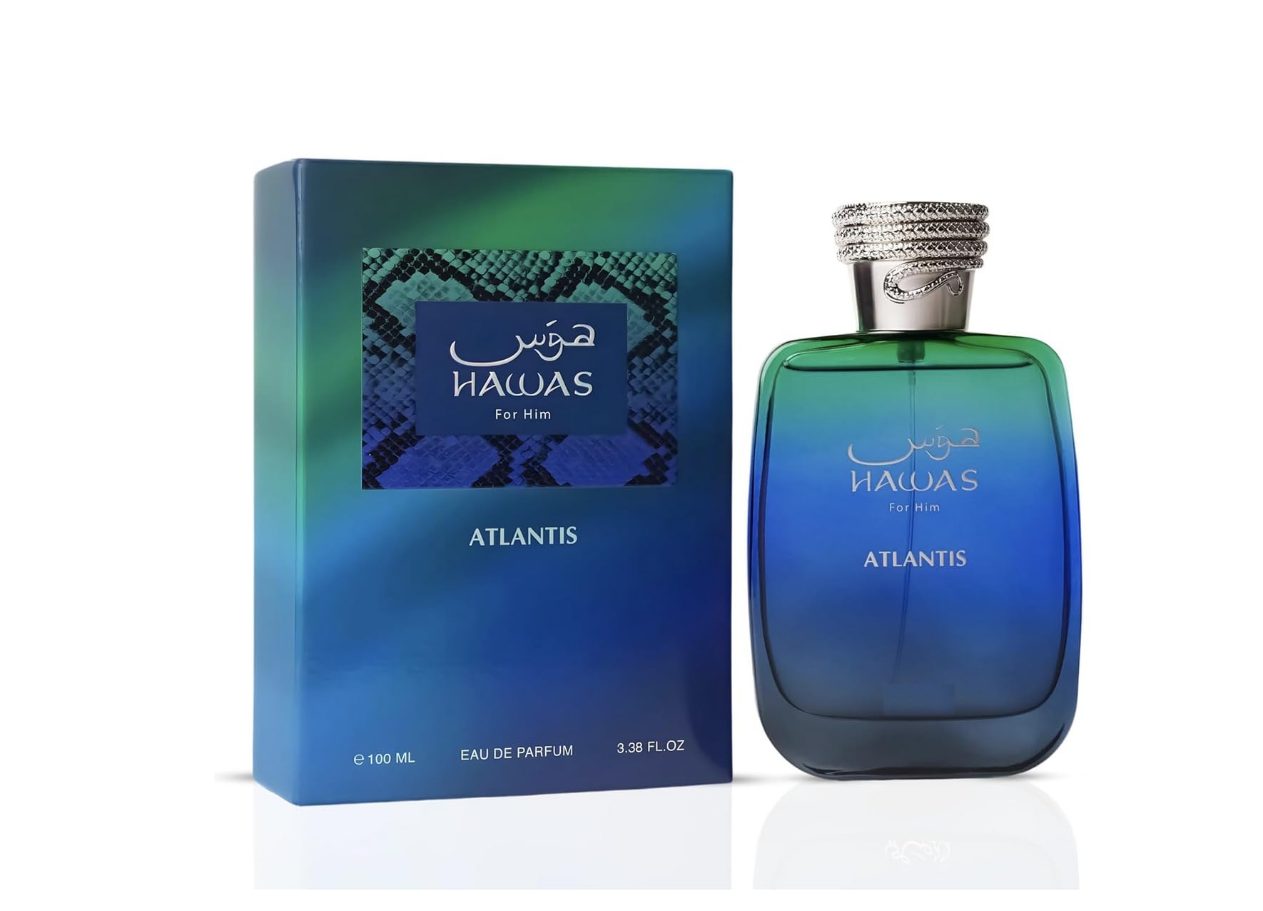 Hawas Atlantis Eau de Parfum 100 ml, Perfume Árabe Unisex de Larga Duración, Incluye Atomizador Recargable, Fragancia Marina‑Fresca con Toques Cítricos y Amaderados, Perfume de Lujo (Atlantis)