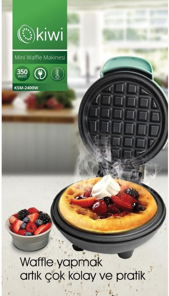 Kiwi MİNİ Ksm-2400W Yapışmaz Plakalı Waffle Makinesi Mavi