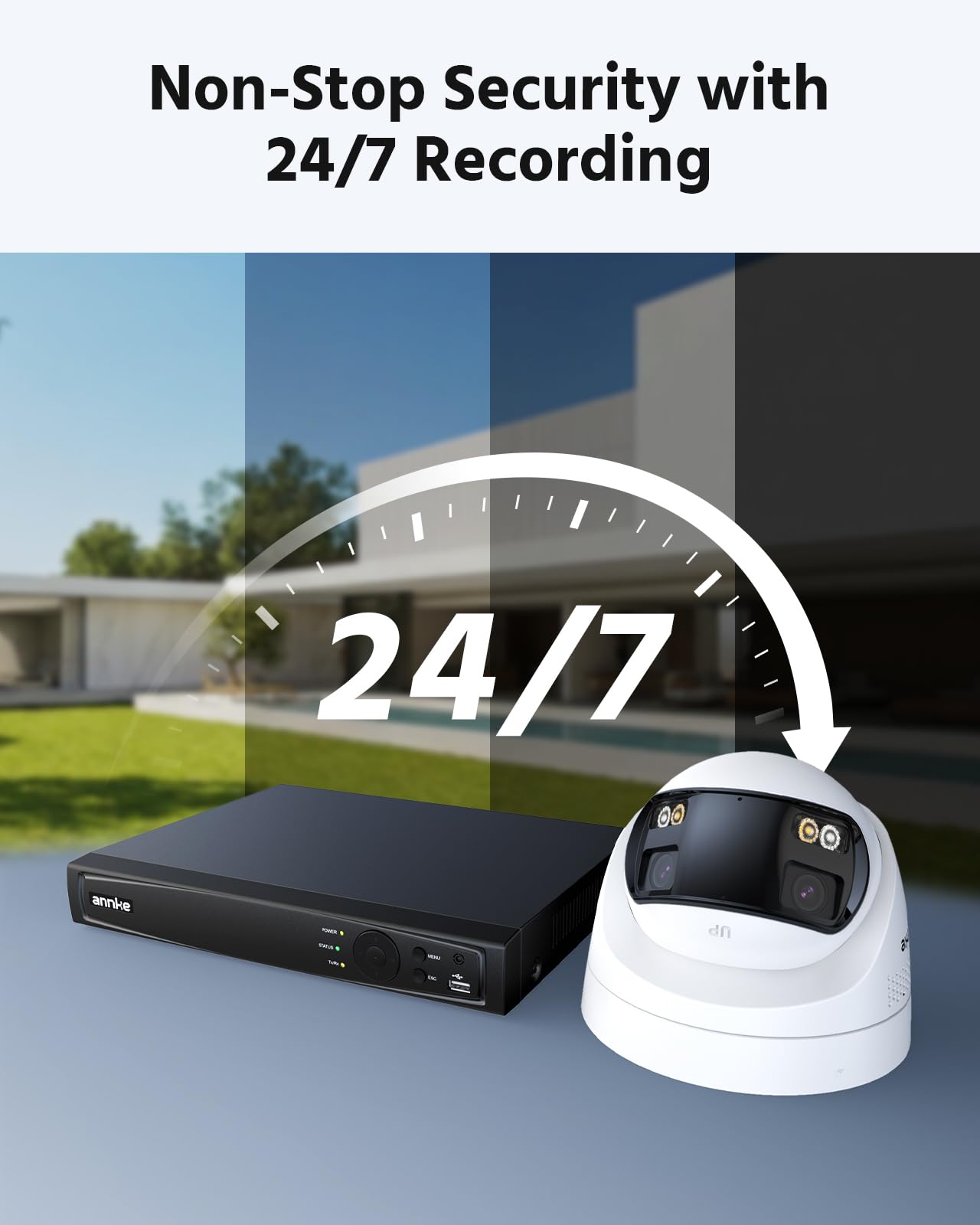 ANNKE Sistema di telecamera di sorveglianza 4K, 8 canali, 12 MP, NVR con disco rigido da 2 TB, 4 X 8 MP, doppia fotocamera PoE, vista panoramica a 180°, visione notturna a colori, rilevamento persone