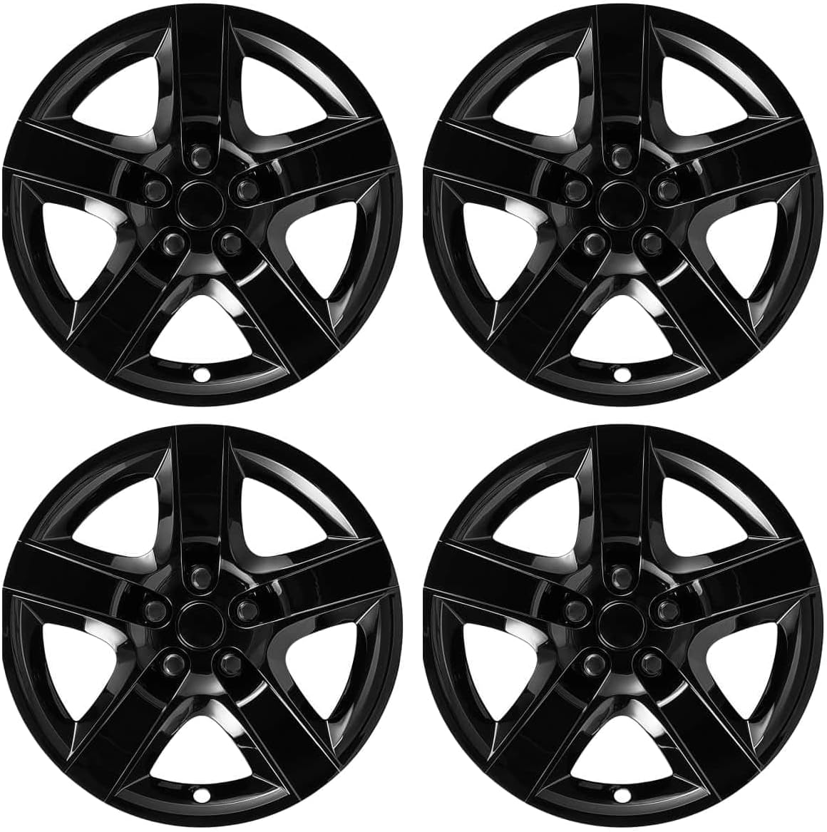 17-Inch Gloss Black Wheel Skin Set Compatible with Chevrolet Malibu 2008–2012 | Snap-On Hubcaps for 5-Lug Steel Wheels | Stylish OEM Replacement Wheel Covers (Set of 4)