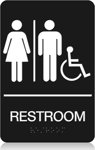 Letreros de baño para negocios – Letrero de baño Braille Handicap con cinta 3M de doble cara – Cartel de baño unisex de plástico ABS de 9 x 6