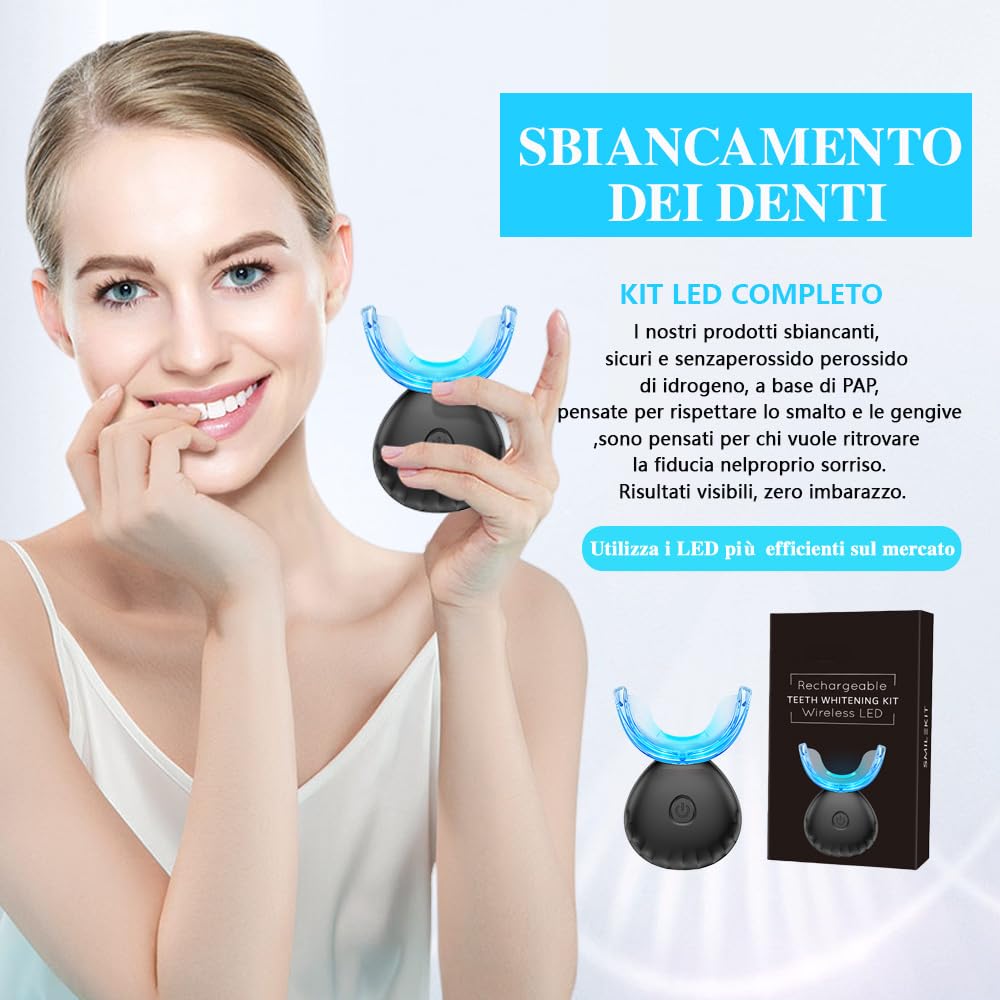 Kit Sbiancante Denti Professionale con Lampada 16 LED Blu,Quattro Penne Gel Sbiancante,Elimina le Macchie in 16 Minuti,con Applicazione Semplice e Veloce,Sicuro per lo Smalto