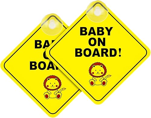 2 calcomanías de bebé a bordo para automóviles, tablero de anuncios de advertencia de 5 x 5 pulgadas con ventosas, letreros de seguridad infantiles