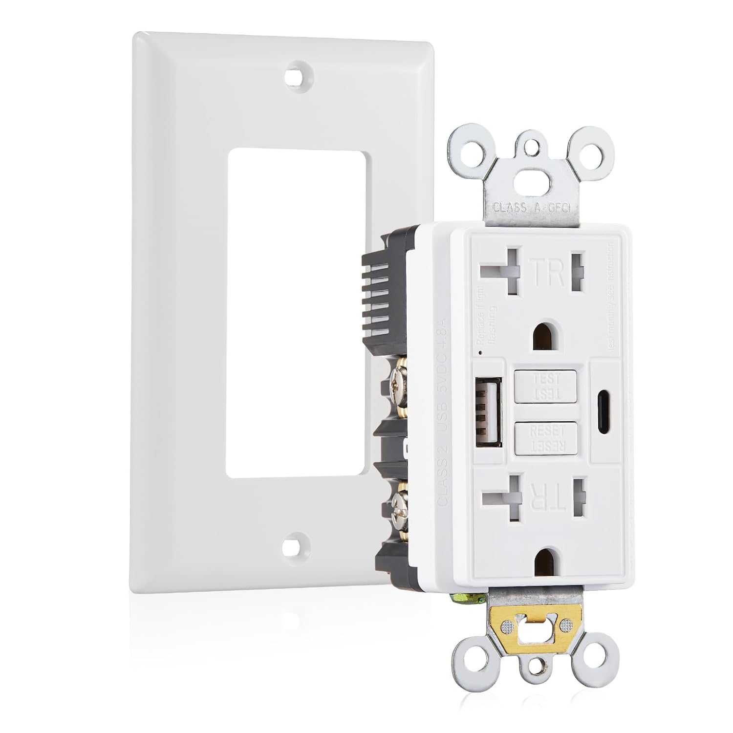 15 Amp GFCI Outlet with USB-C & USB-A Ports, Self-Test GFCI Electrical Outlet in-Wall, Tamper-Resistant, Thinner Design, USB Charger for Smartphones and Tablets, ETL Listed