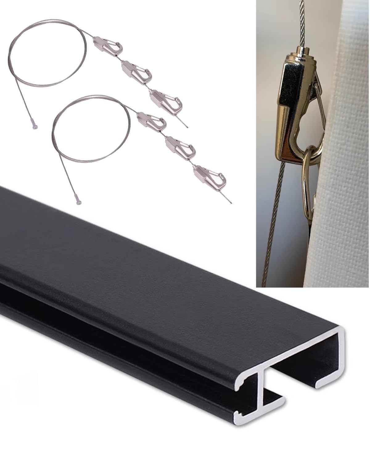 Colgar Cuadros Ganchos Decorativos para Colgar Cuadros en La Pared, Sistema de Exhibición de Fotos de Oficina / Riel de Moldura para Obras de Arte, Riel de Moldura para Cables de Galería(Black,19.6"/5
