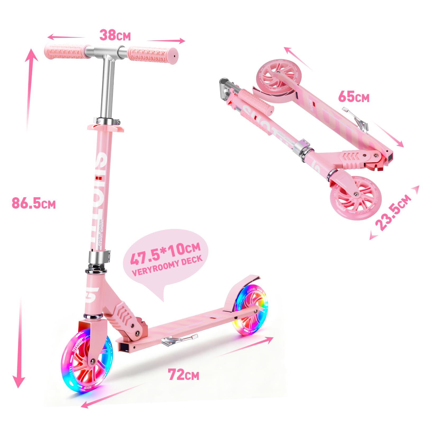 SUOTU Patinete Niño con Grandes Ruedas Iluminadas de 145 mm, Carga Máxima: 100 kg, Scooter para Niños de 3 a 12 Años, Plegable, Volante Ajustable Altura, Aluminio — view 7