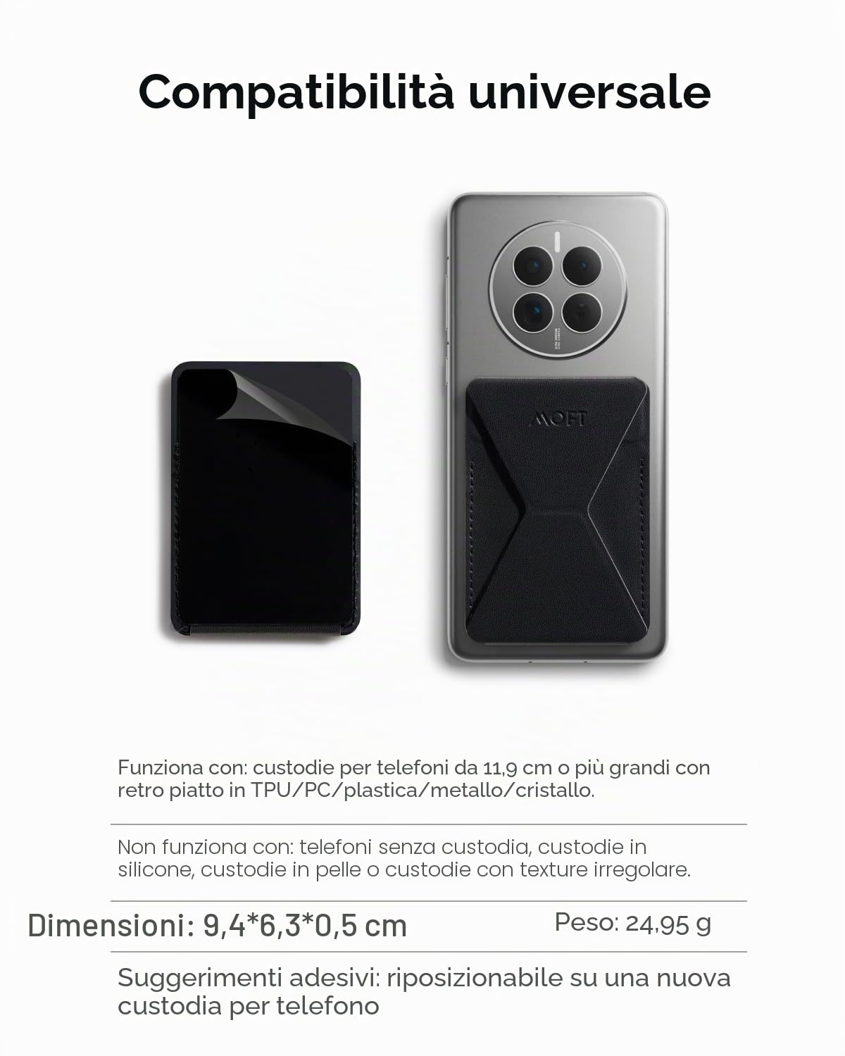 MOFT Portafogli Portacarte per Cellulare, Porta carte Adesivi Supporto per Telefono, Invisibile Adesiva Supporto Cellulare in Pelle Vegana per iPhone Android Smartphone (Jet Black)