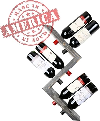 Miniatura 8 de Charmont Estante de madera para vino montado en la pared, soporte rústico de vino en zigzag - Soporte para botellas de vino para bar, almacenamiento