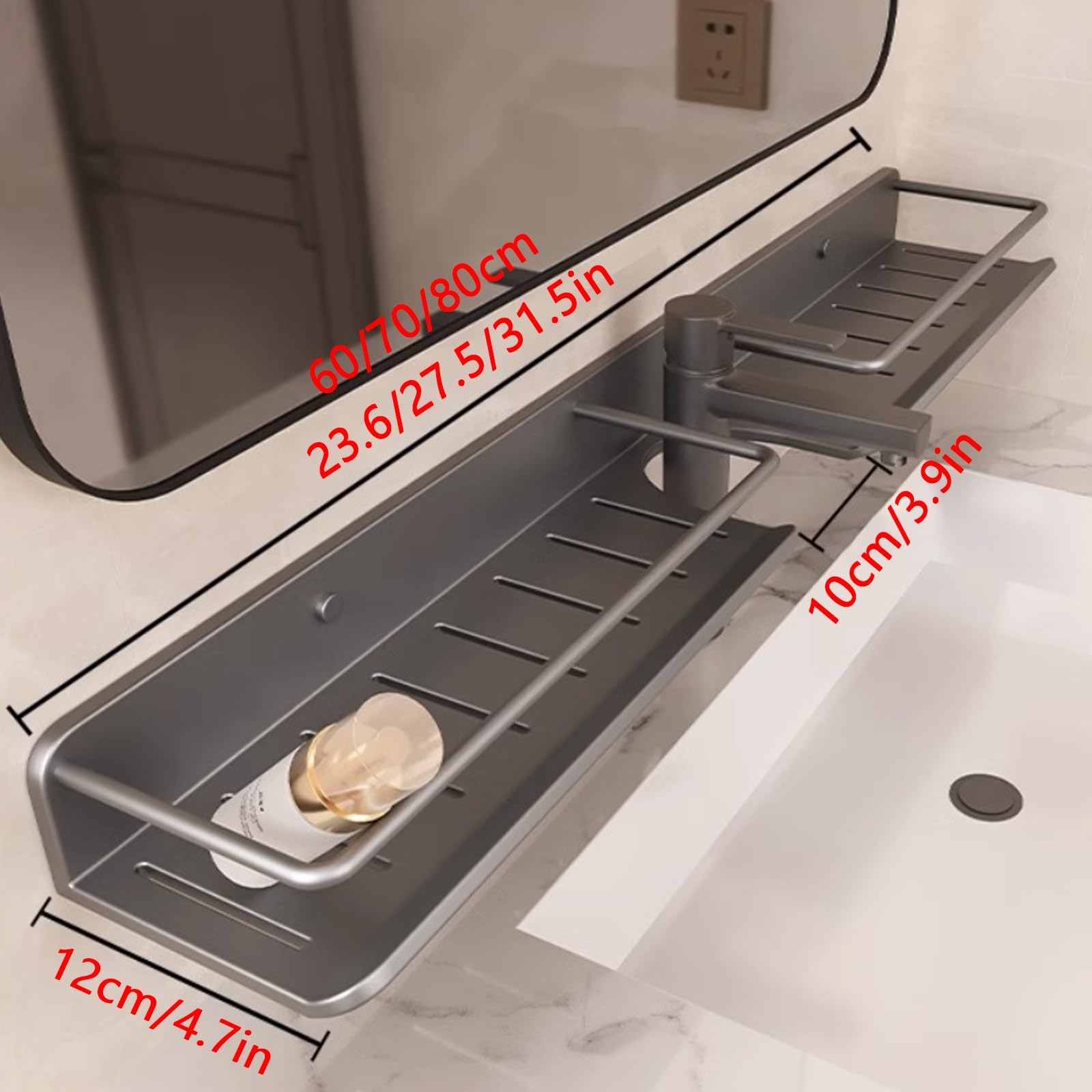 Waschbeckenablage Ohne Bohren, Bad Ablage Über Waschbecken, Stabil, Tragfähig, mit Gutem Wasserablauf, für Küche und Bad(Black,60cm/23.6in)