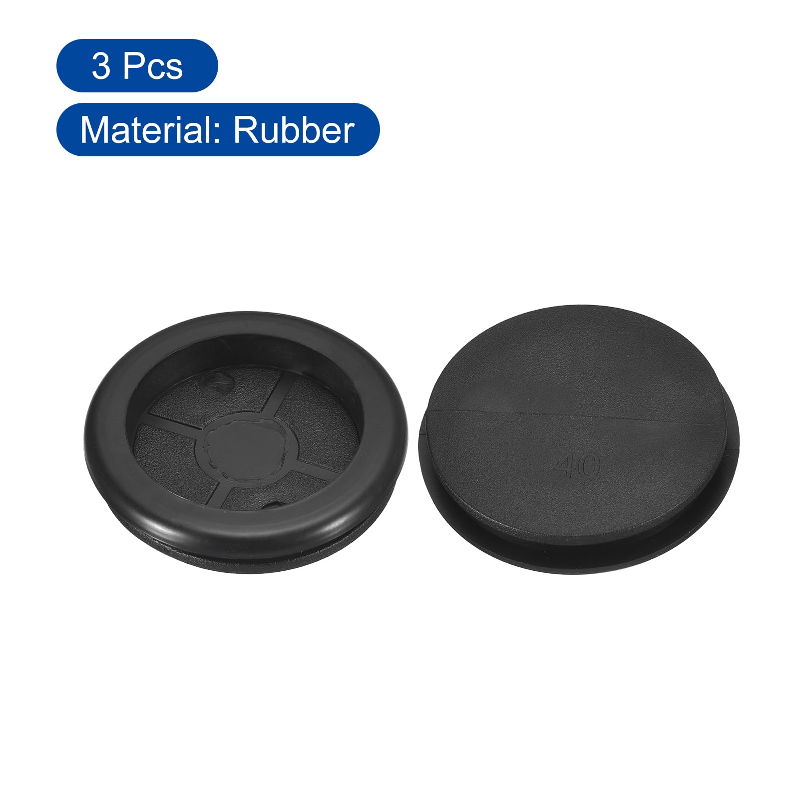 QUARKZMAN 3pz Occhielli in Gomma 40mm Foro di Perforazione, Guarnizione Anello per Tappi Fori Monofacciali ID 33mm Passacavi Scrivania per Protezione dei Cavi Firewall, Nero
