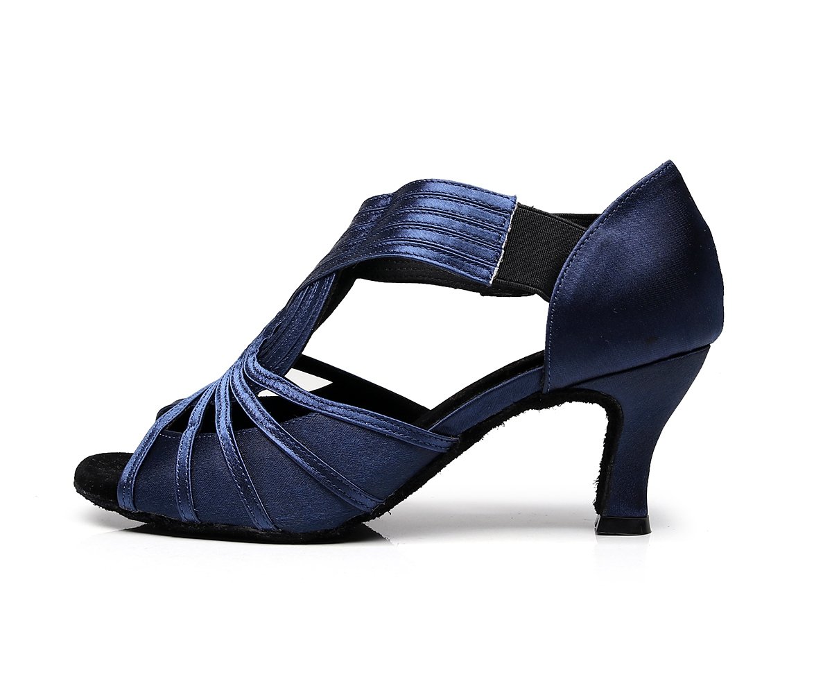Minishion TJ7133 Women's Girls Strappy Blue Satin Latin Tango Dance Sandals US 4