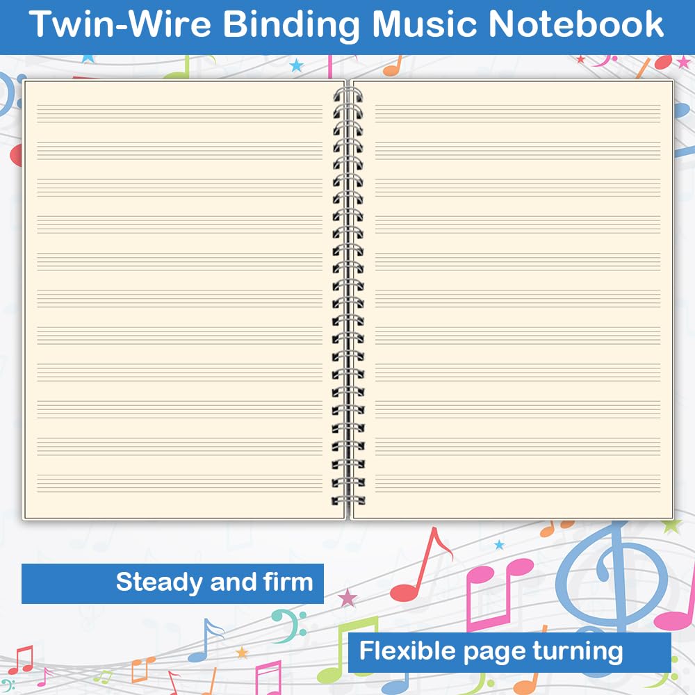 Lyuzecheean Paquete de 3 cuadernos de partituras en blanco, cuaderno de papel para personal de composición, cuaderno de papel manuscrito, 10 pentagramas, cuaderno de música artística negro, total de