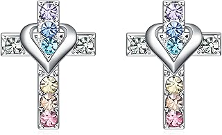 Cross Earrings Rhinestones Catholic First Holy Communion Gifts Jewelry, Religious Stud Earrings-Easter Christian Baptism Gifts
