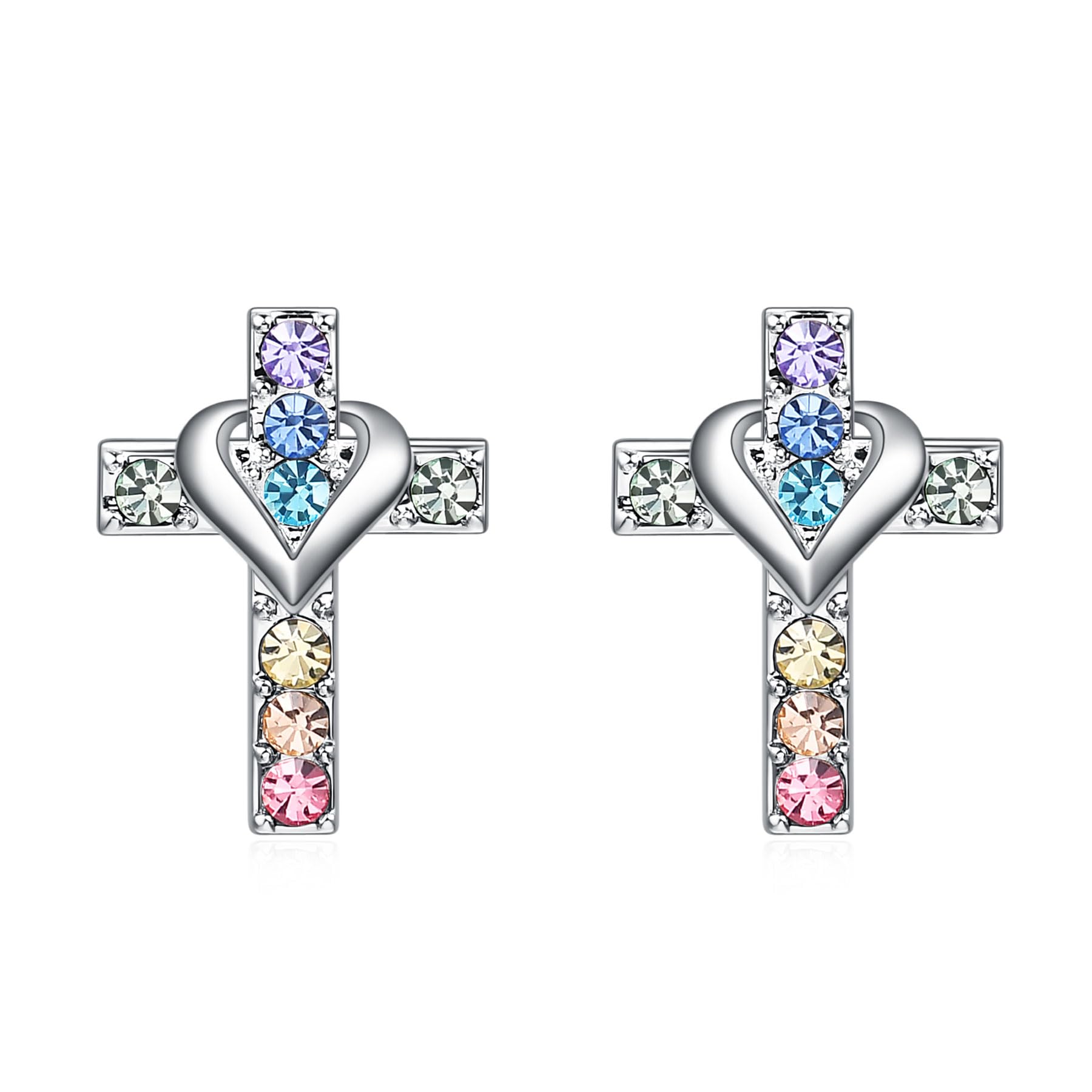 Cross Earrings Rhinestones Catholic First Holy Communion Gifts Jewelry, Religious Stud Earrings-Easter Christian Baptism Gifts