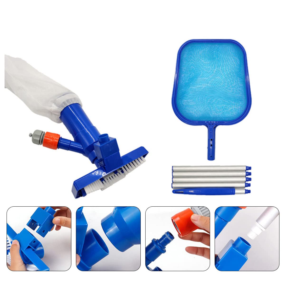Épuisette de Piscine Camping 1 Set avec Tige Aluminium, Bleu, Plastique