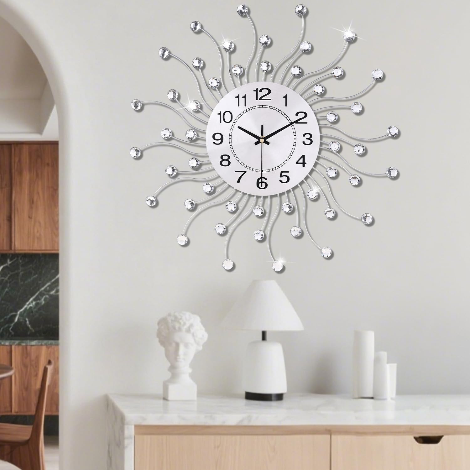 Large Wall Clock for Living Room Decor,Quiet Metal Quartz Clocks Modern Dial Bling Big Crystal Wall Clocks for Home Kitchen Bedroom Indoor Decorative / 20 Inch