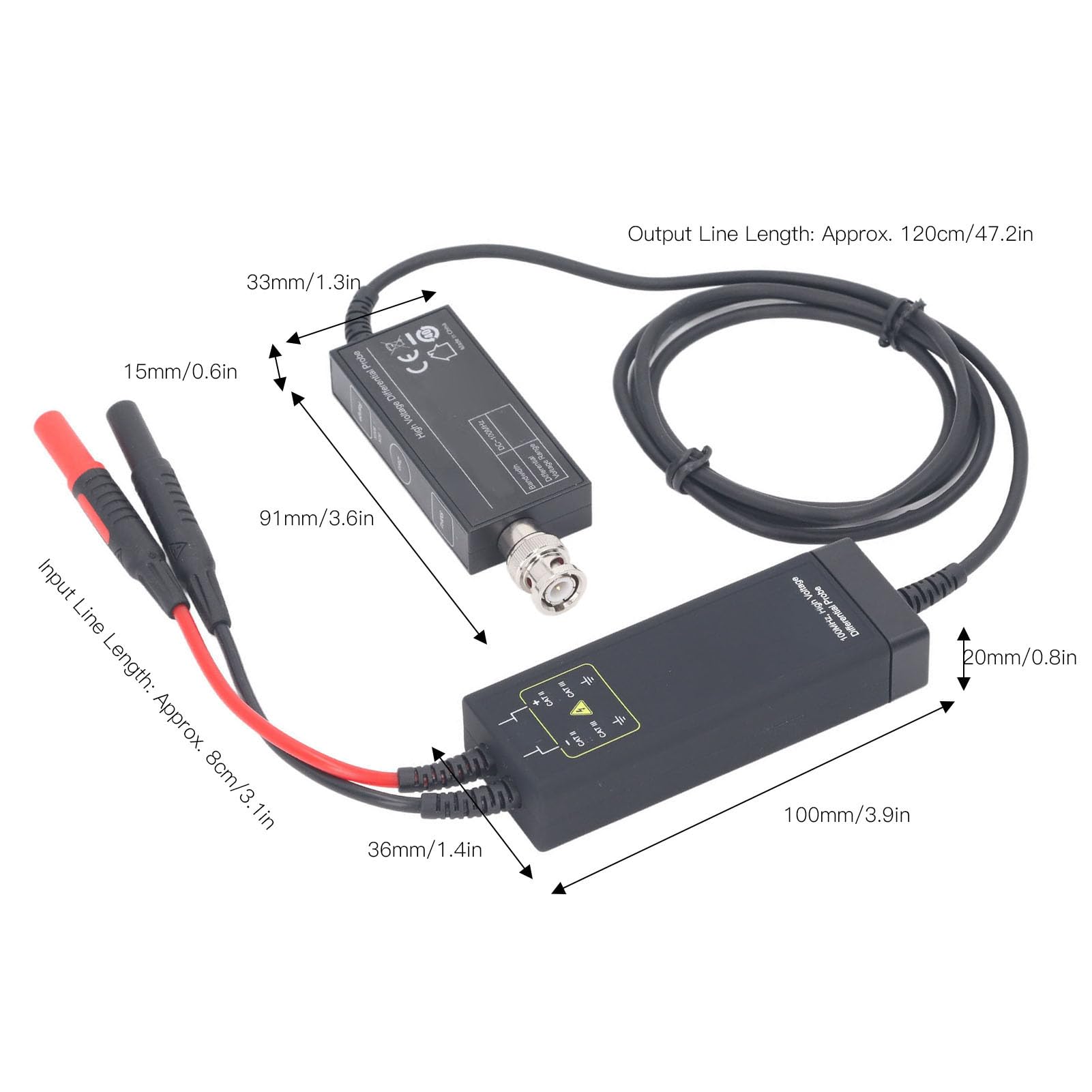 FTVOGUE Oszilloskop-Tastkopf ABS-Hochspannungs-Differenztastkopf 100 MHz 3000 V BNC-Schnittstelle 100X 1000X für Reparaturingenieure Im Elektronikprüflabor